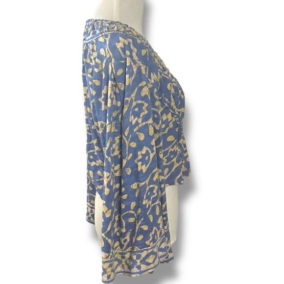 Free People Retro 70s Bohemian On The Block Top in Blue Large V Neck Bell Sleeve - Picture 8 of 16